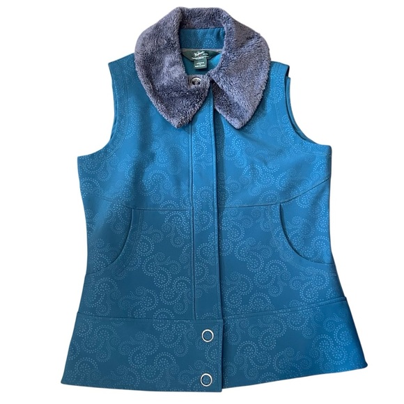 Woolrich Women's Softshell fuzzy collar vest size M Forrest Green/Grey - Picture 1 of 7